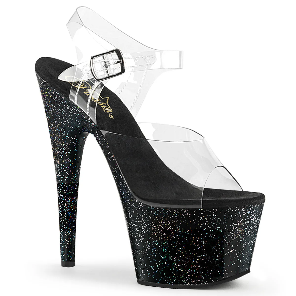 Adore-708MG Clear/Black, 7" Heels