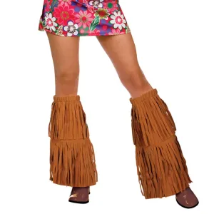 Adults Fringed Hippie Boot Covers Faux Suede Tan One Size