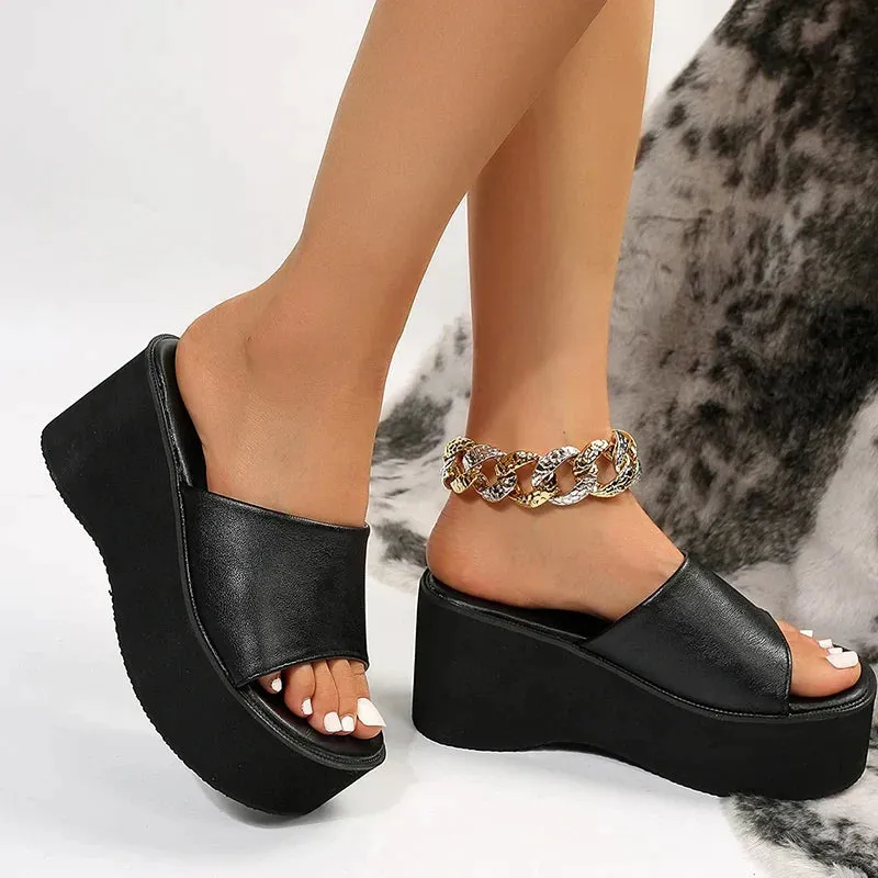 AMOZAE- - Rimocy Chunky Platform Sandals Black PU Leather