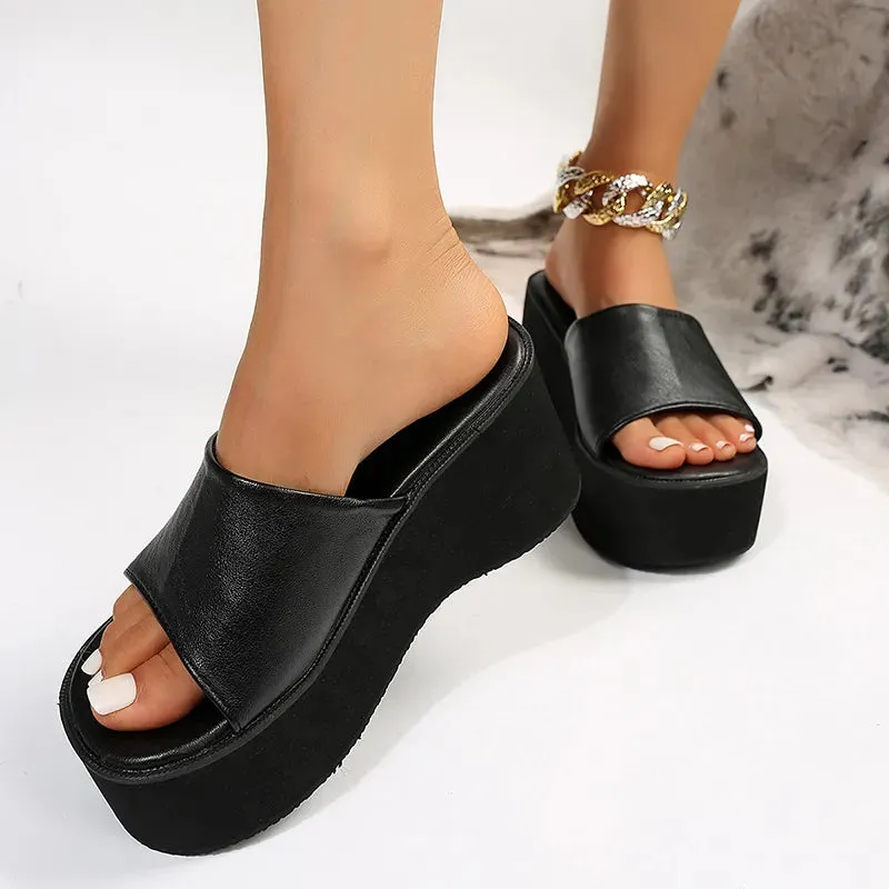 AMOZAE- - Rimocy Chunky Platform Sandals Black PU Leather