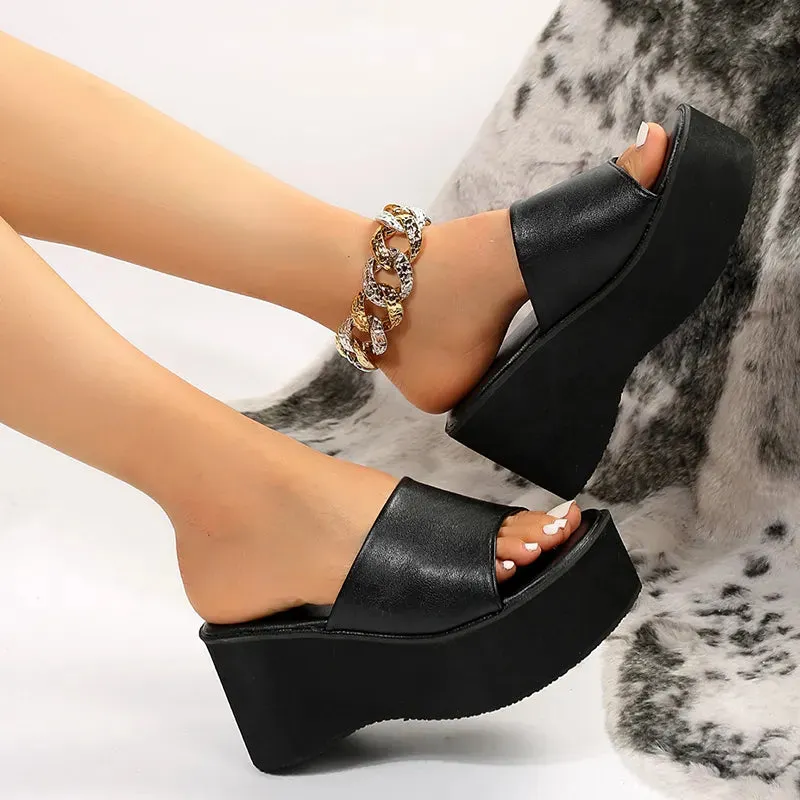 AMOZAE- - Rimocy Chunky Platform Sandals Black PU Leather