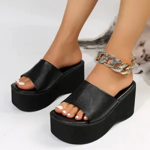 AMOZAE- - Rimocy Chunky Platform Sandals Black PU Leather