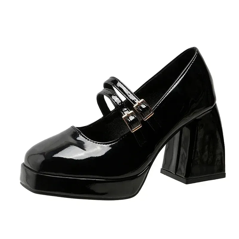 Amozae-Sexy Punk High Heels Pumps Woman Mary Janes Shoes Large  Patent Black Red Blue Women's Heels Dance Party Wedding Shoes