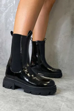 Black Patent High Chelsea Boot - Kittie