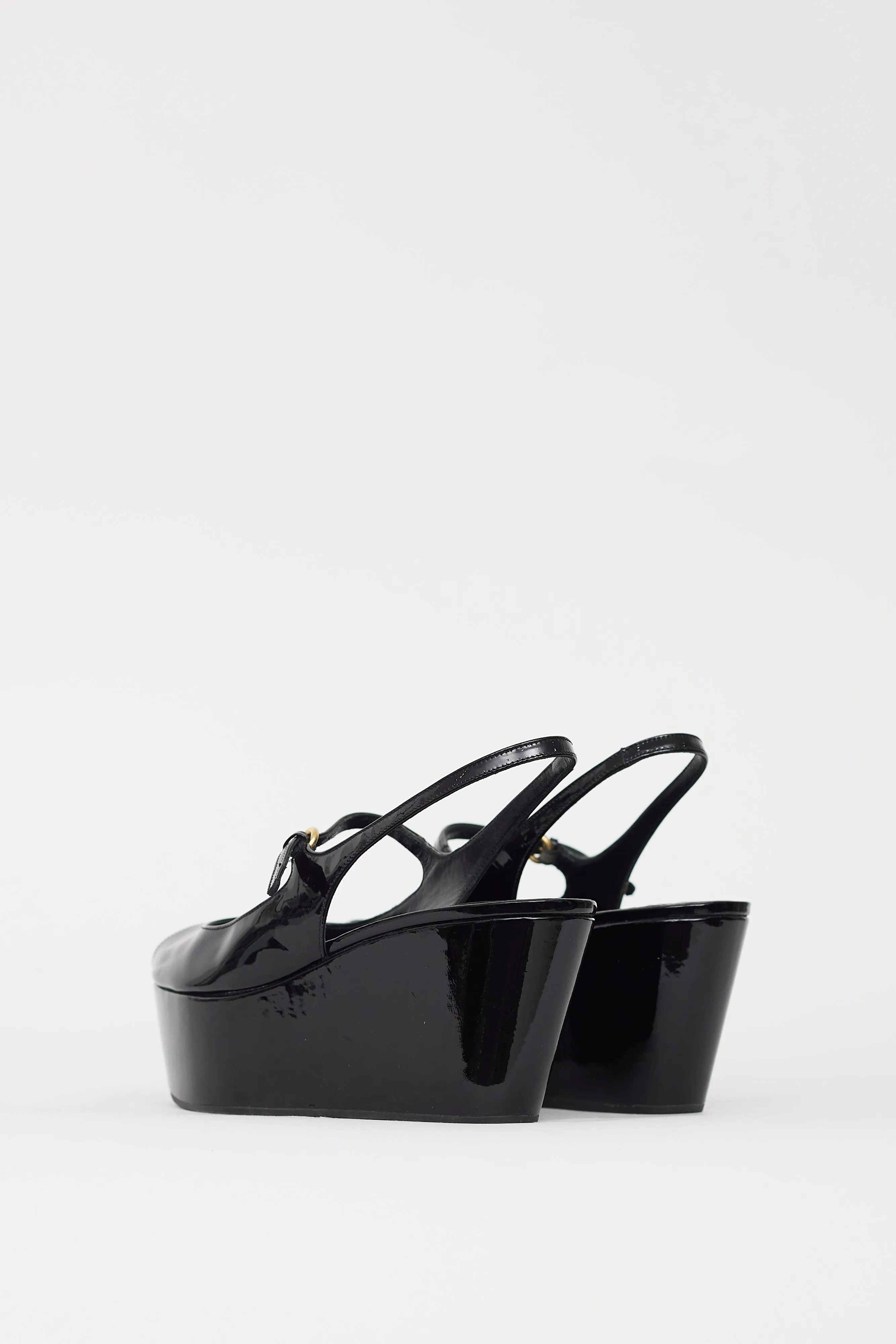 Black Patent Peep Toe Wedge