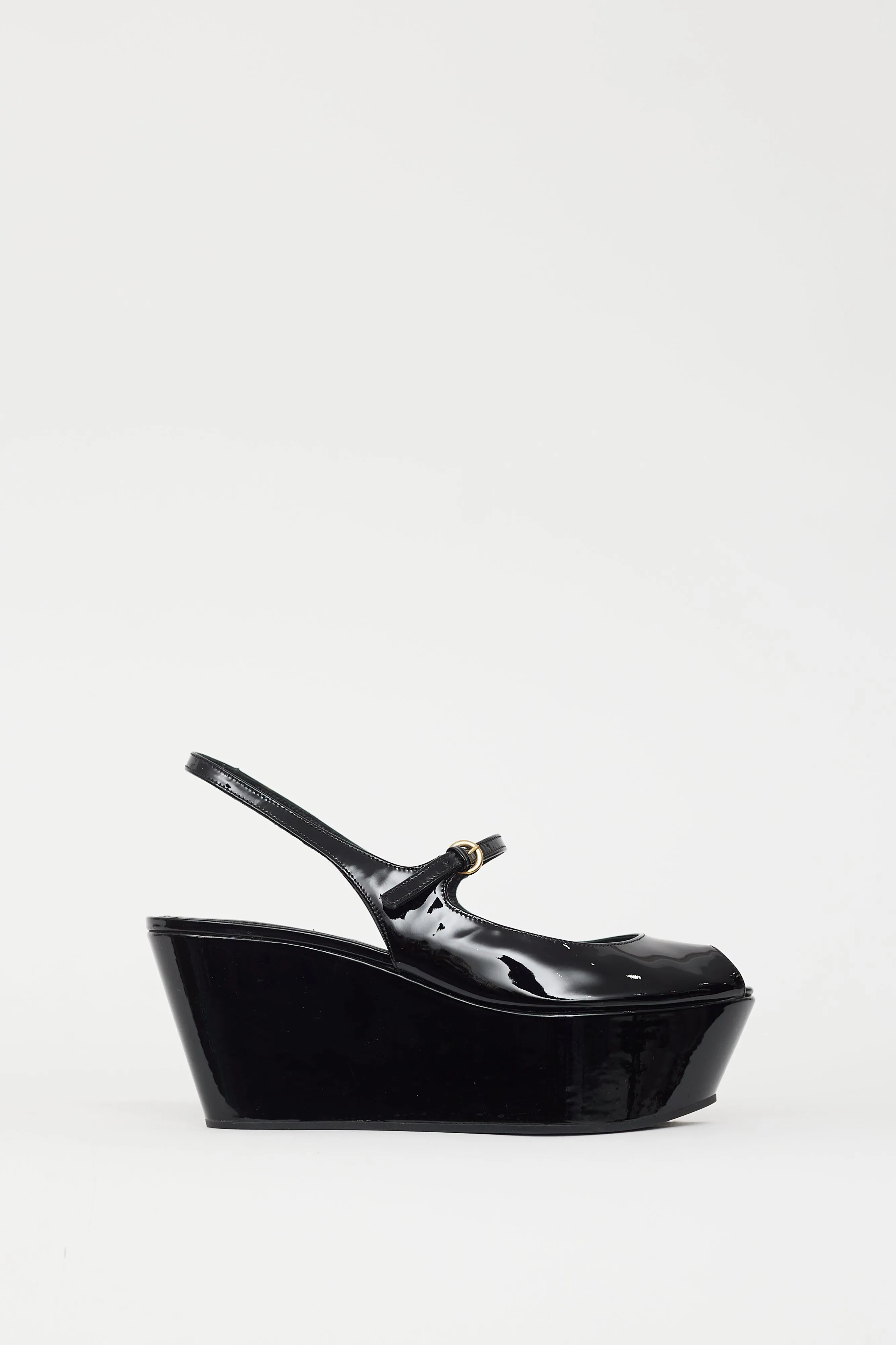 Black Patent Peep Toe Wedge