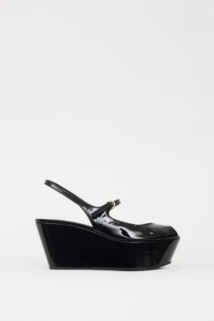 Black Patent Peep Toe Wedge