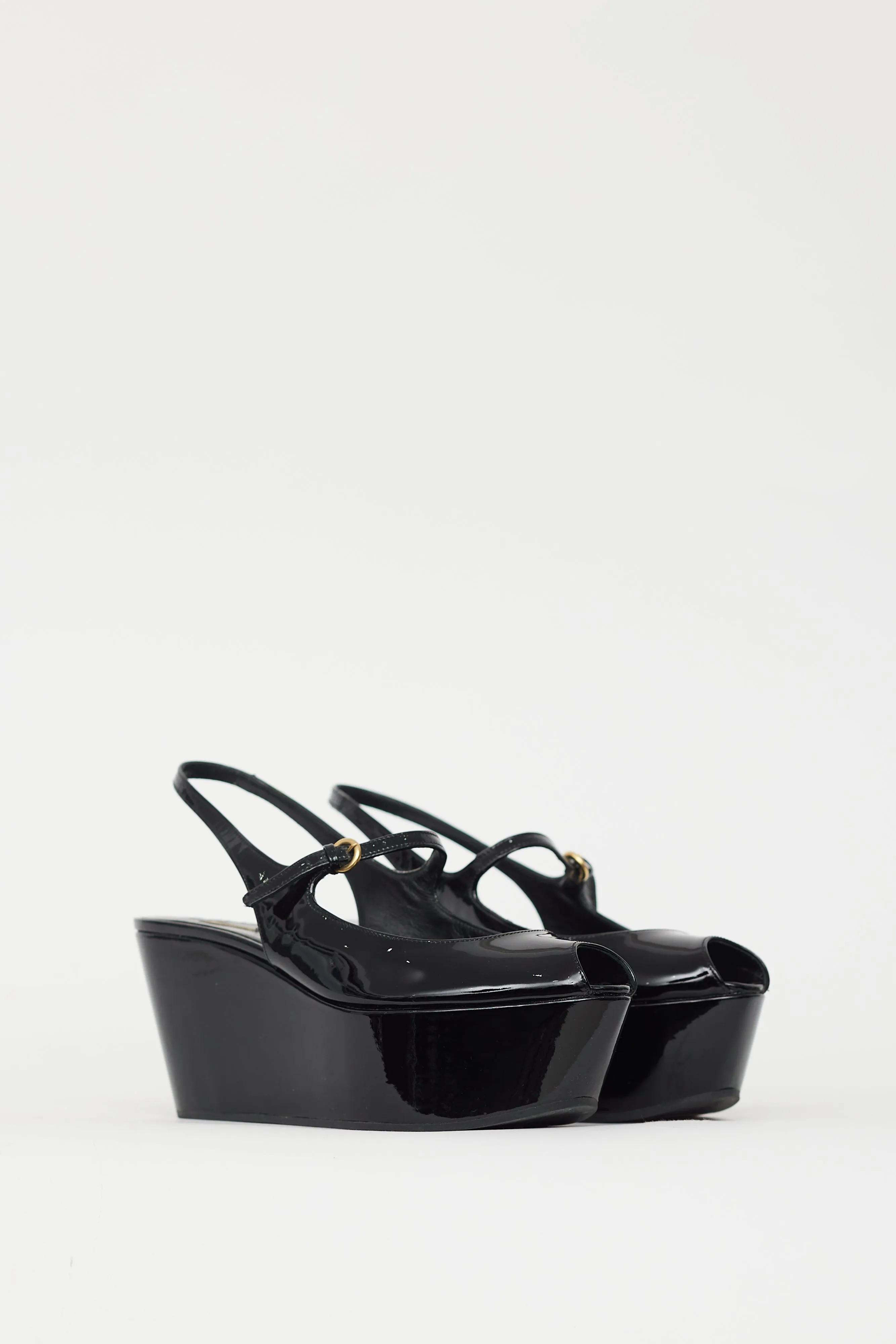 Black Patent Peep Toe Wedge