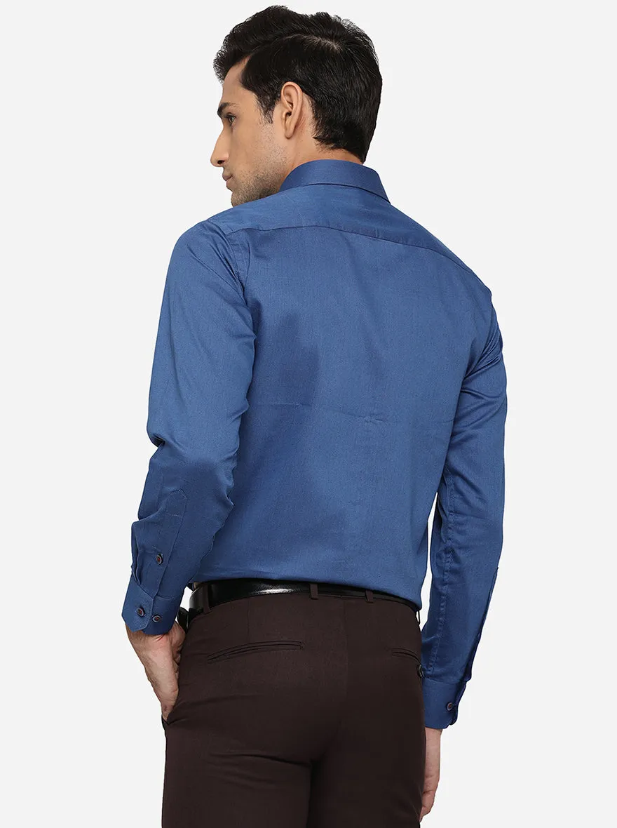 Blue Solid Regular Fit Formal Shirt | Greenfibre