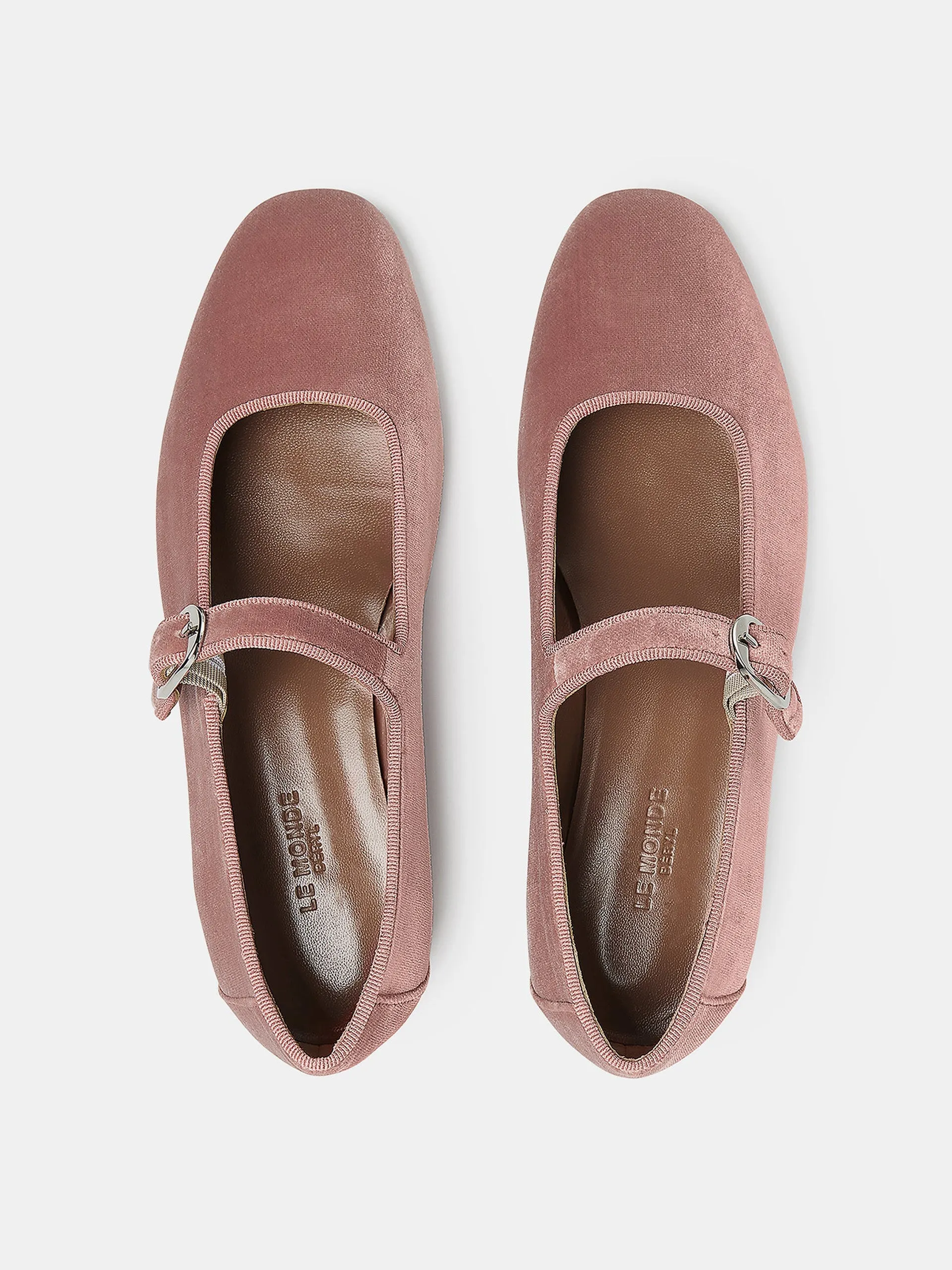 Blush pink velvet Mary Jane flats