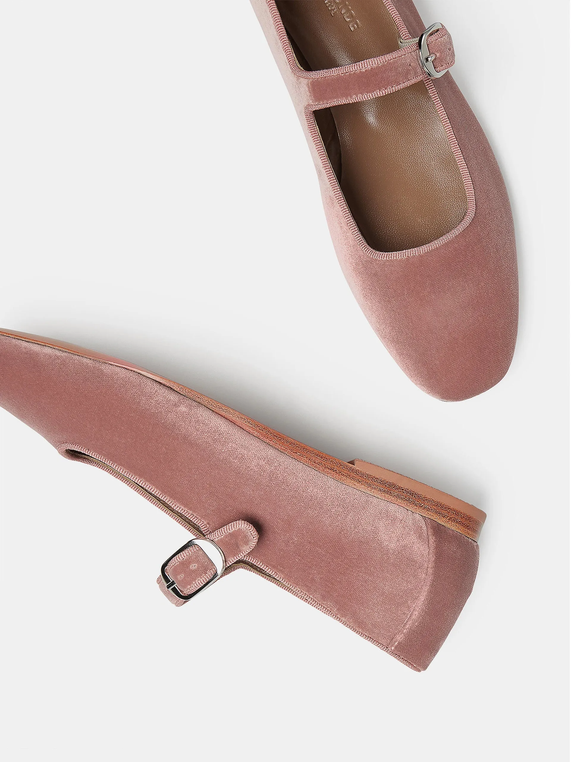 Blush pink velvet Mary Jane flats
