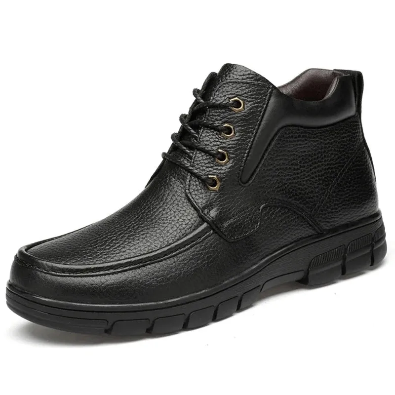 Brand Black Business Snow Boots Popular Ankle Boots Plus Fur Warm Men Boots Winter Genuine Leather Casual Father Boots
