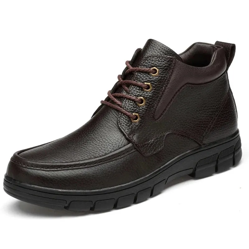 Brand Black Business Snow Boots Popular Ankle Boots Plus Fur Warm Men Boots Winter Genuine Leather Casual Father Boots