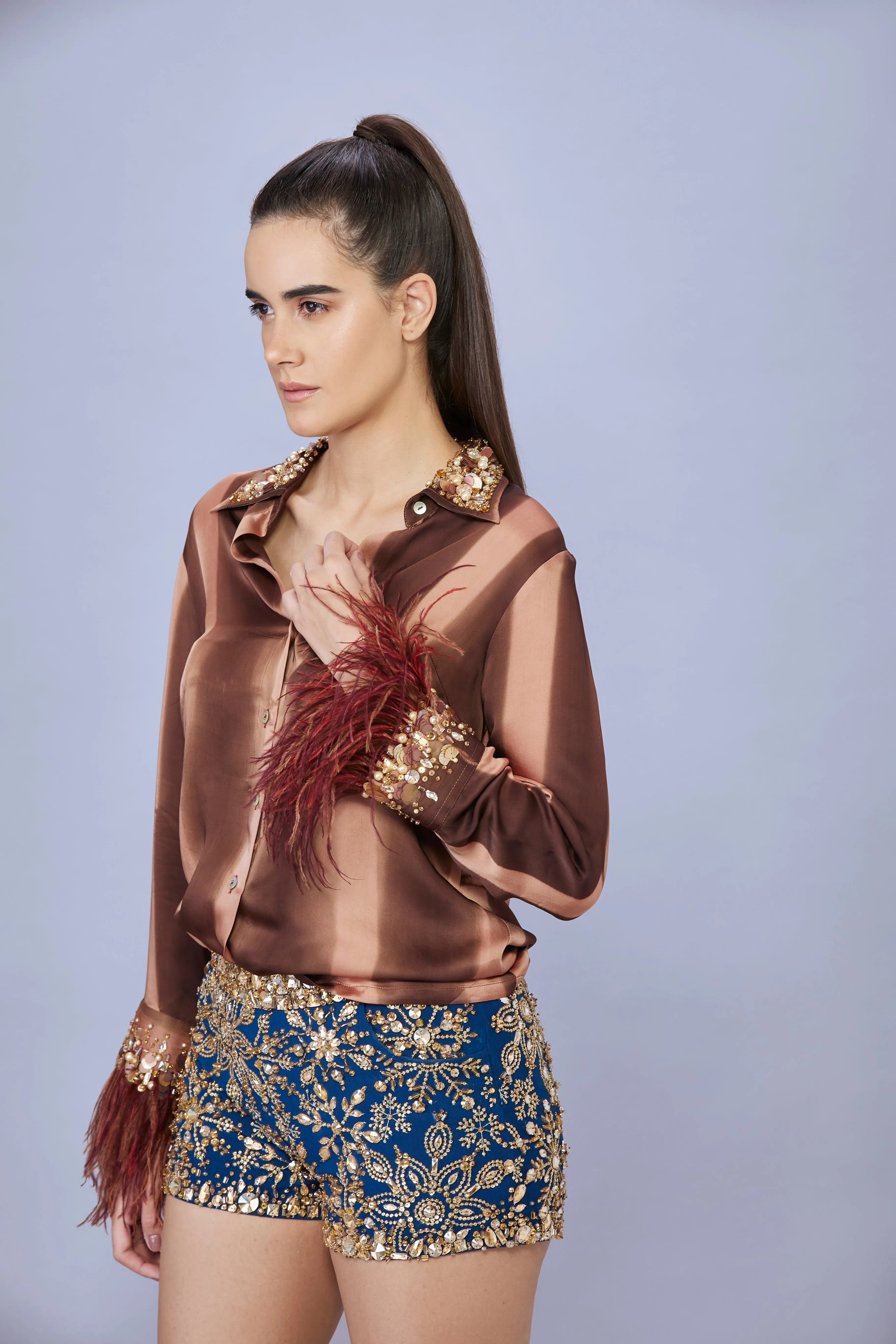 Brown Blended Satin Tie-Dye Shirt
