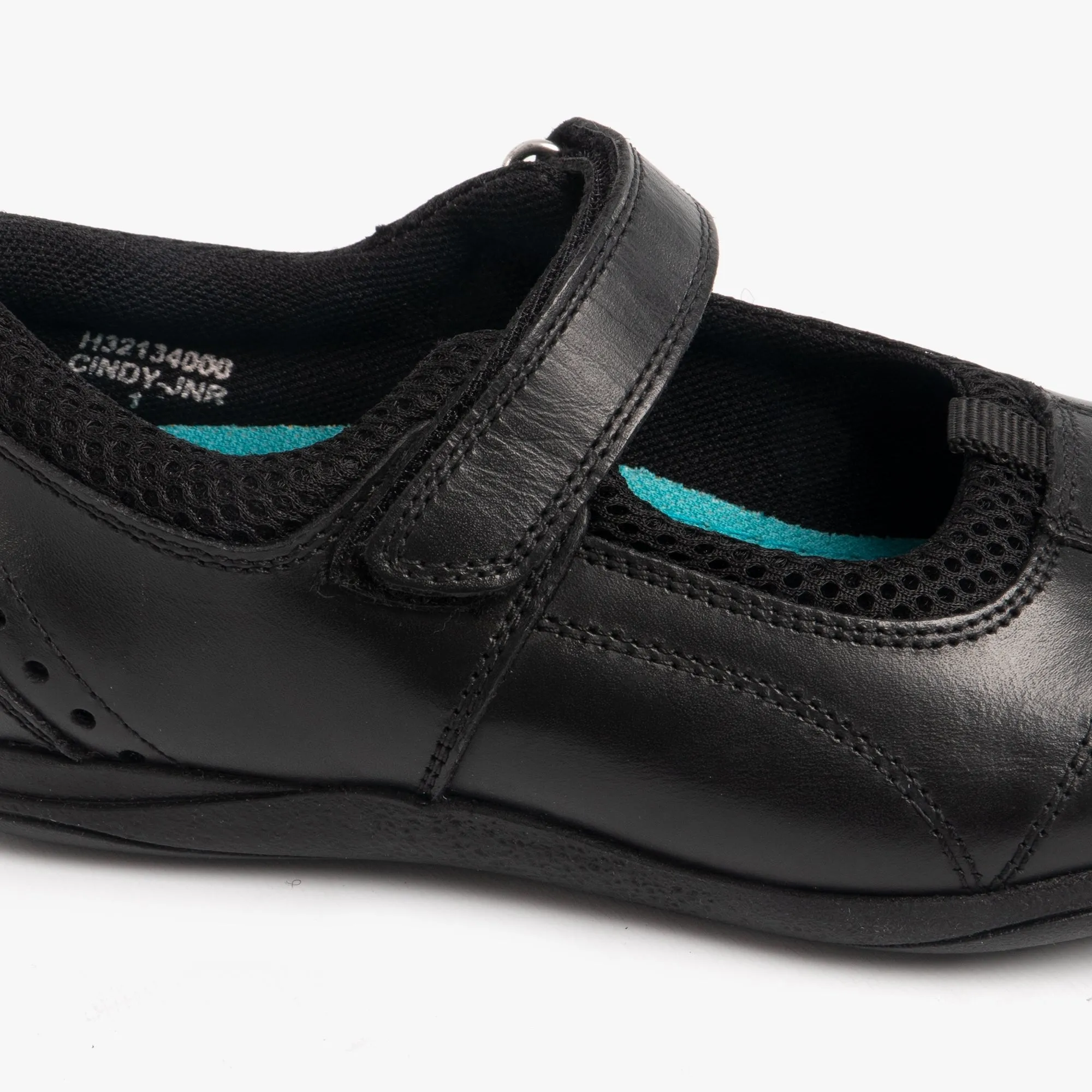 CINDY Girls Leather Touch Fasten Shoes Black