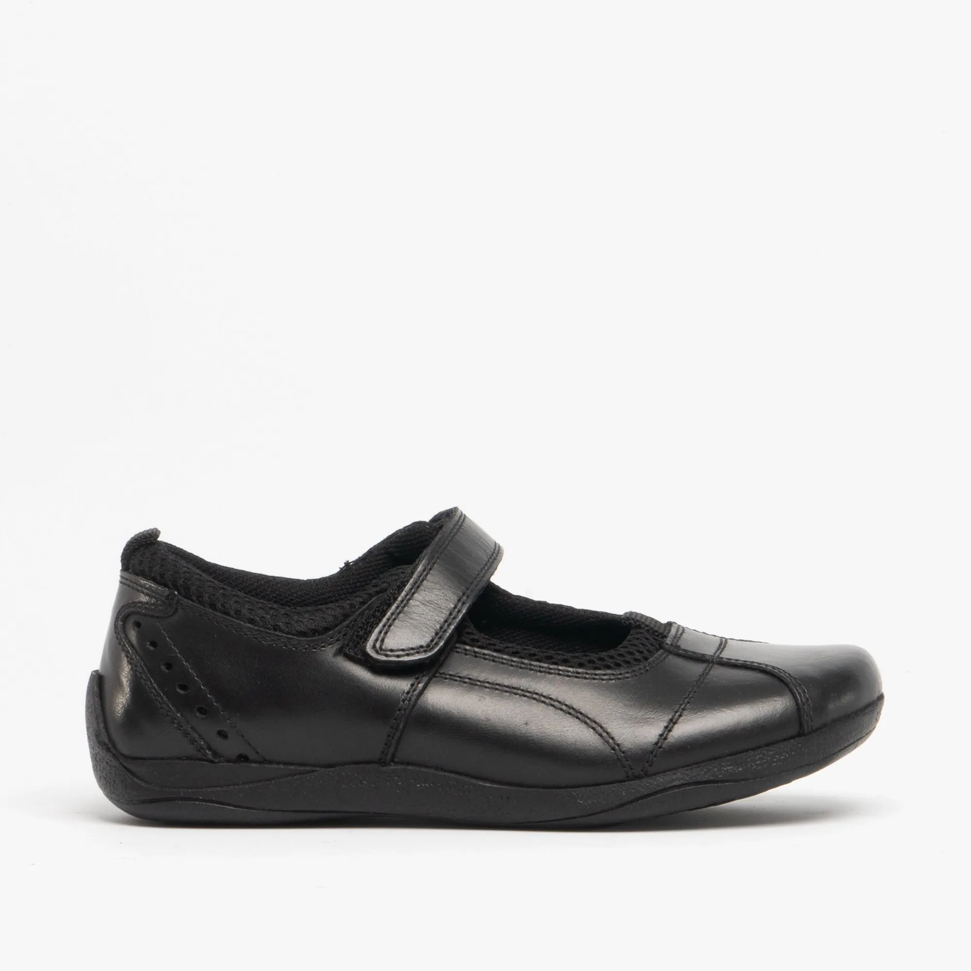 CINDY Girls Leather Touch Fasten Shoes Black