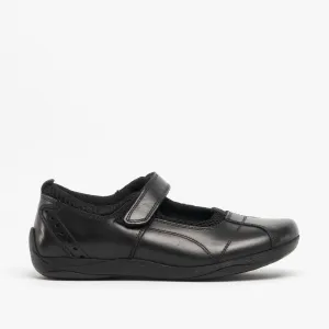 CINDY Girls Leather Touch Fasten Shoes Black