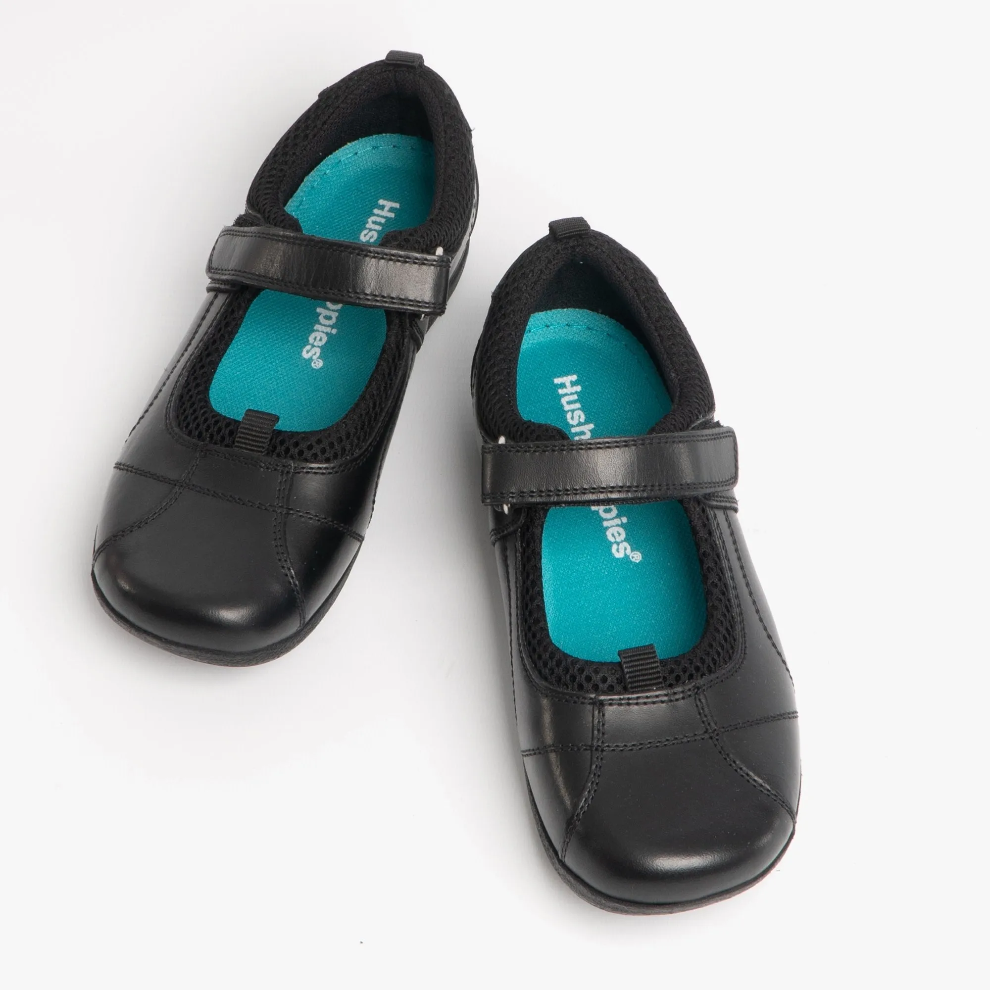 CINDY Girls Leather Touch Fasten Shoes Black