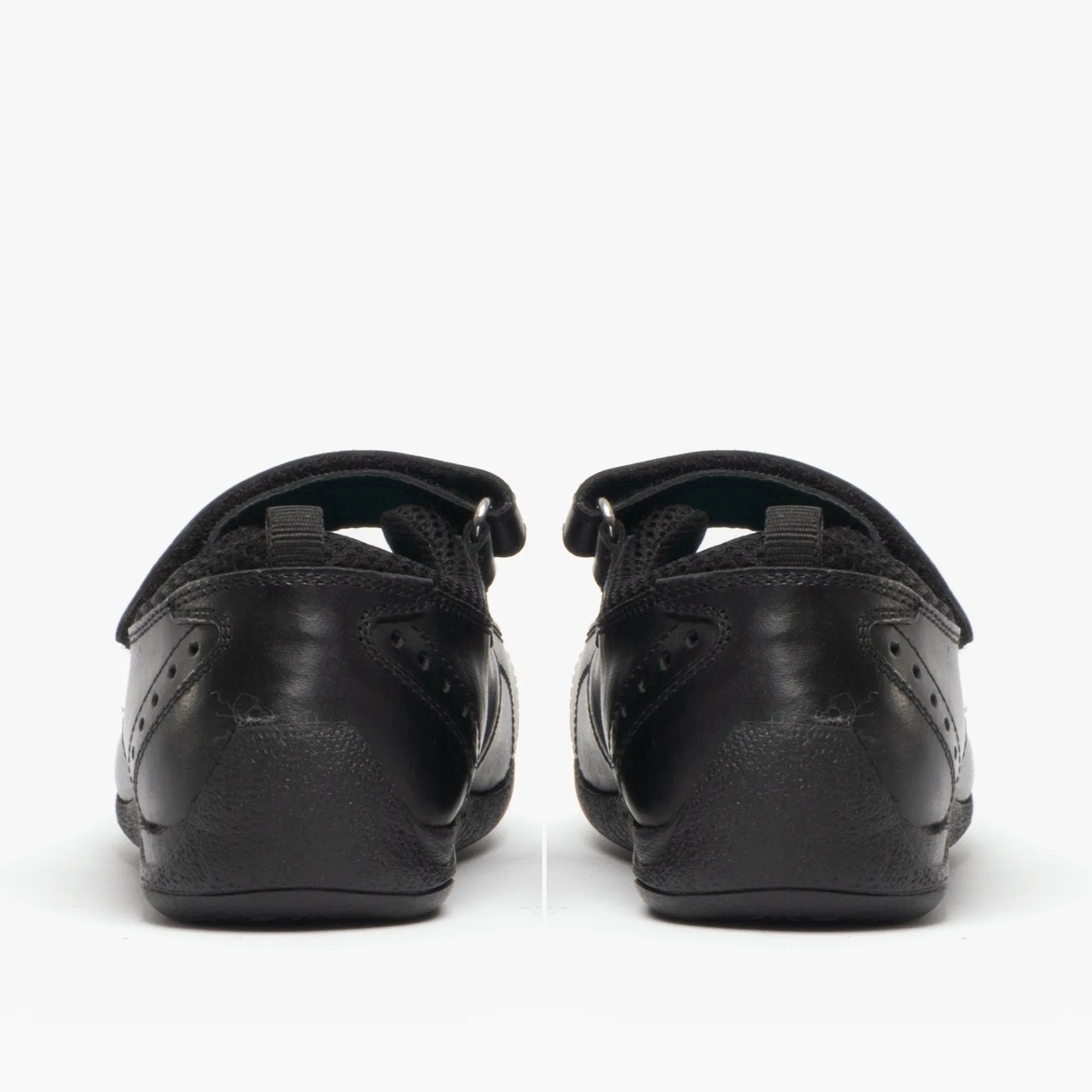 CINDY Girls Leather Touch Fasten Shoes Black