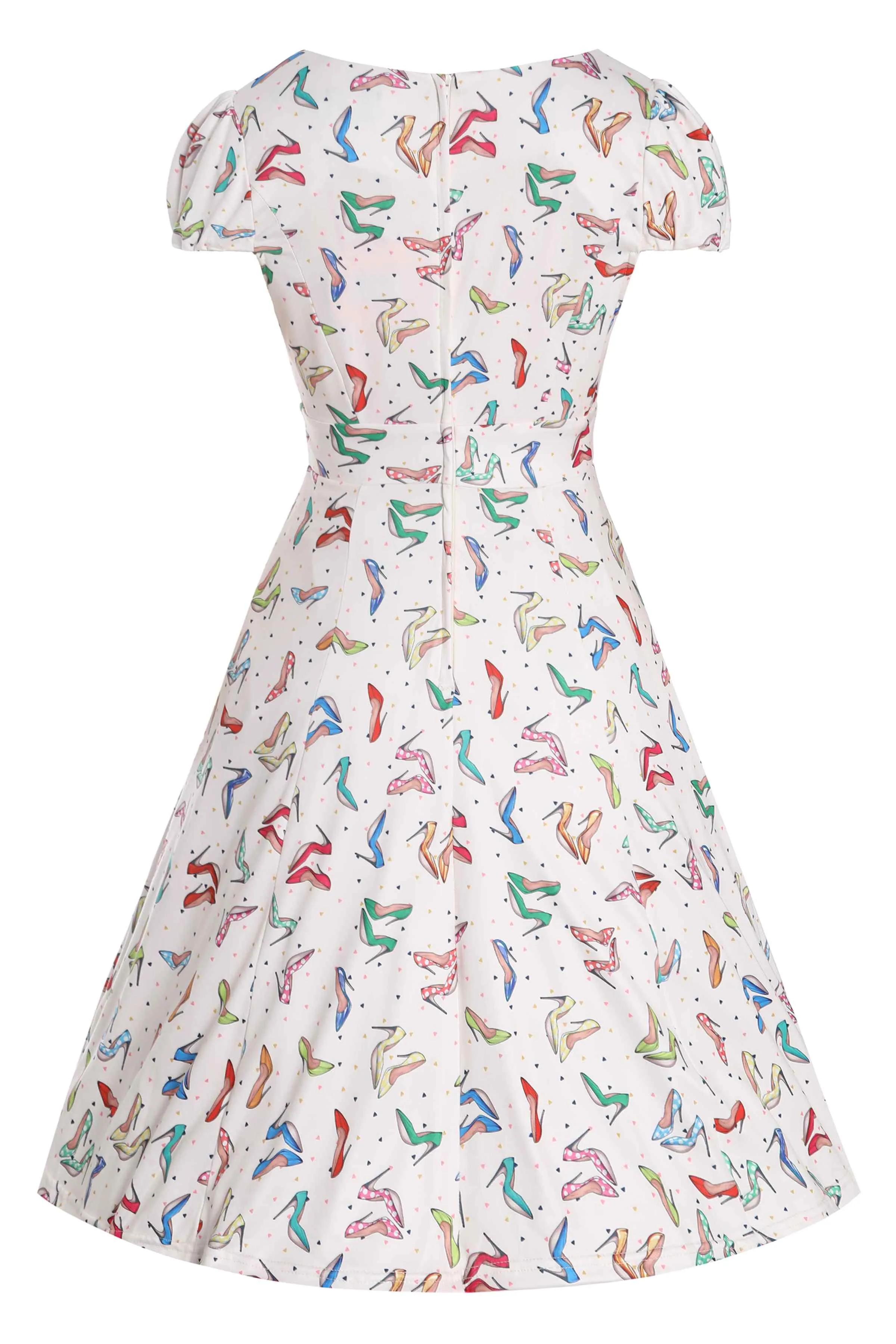Claudia Cream Cap Sleeve Dress in Stiletto Print