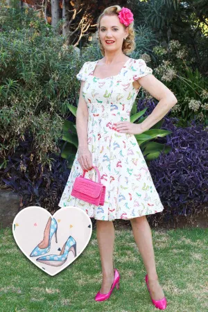 Claudia Cream Cap Sleeve Dress in Stiletto Print