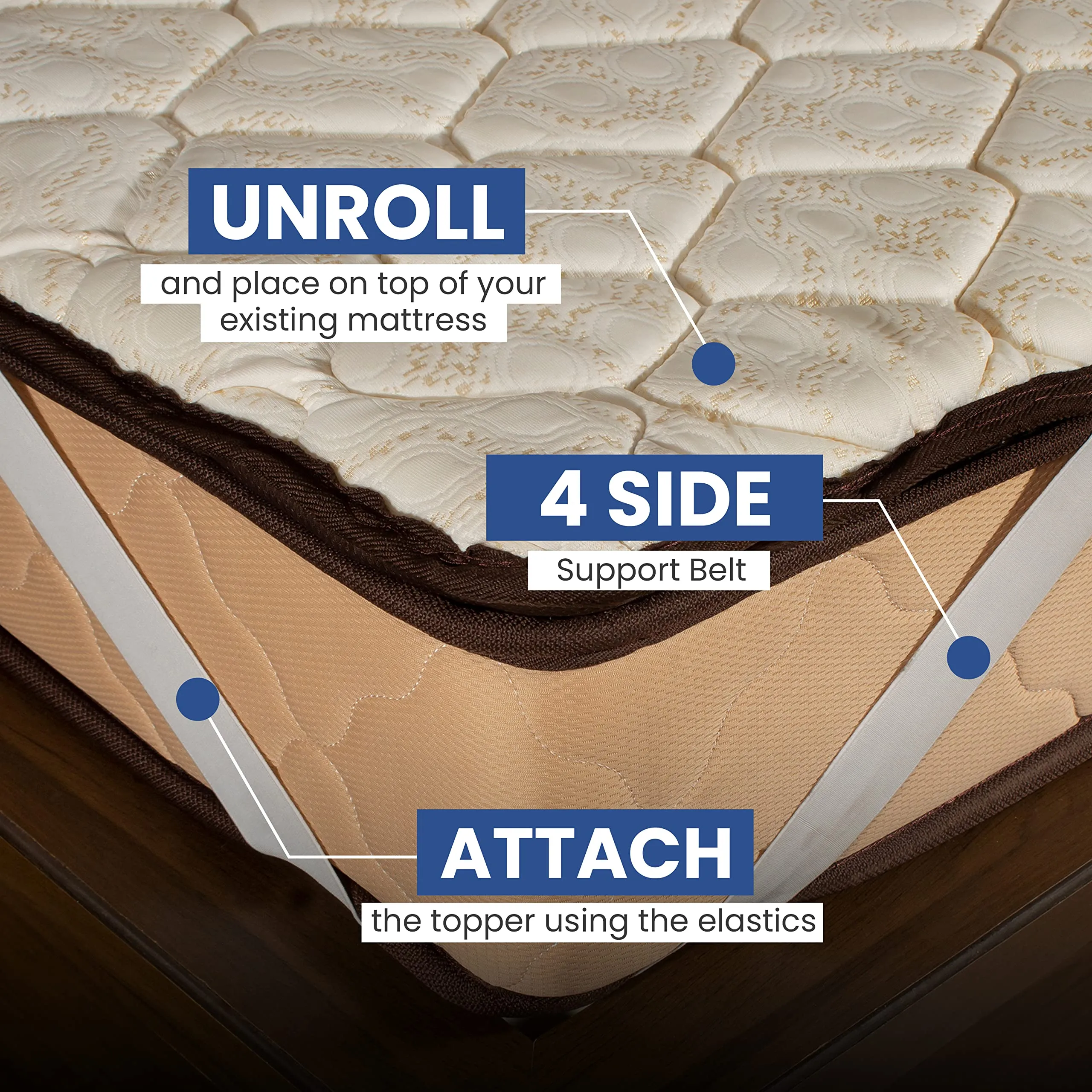COZYMATE Cool Gel Memory Foam Double Bed Mattress Topper/Padding for Comfortable Sleep, Soft Orthopedic Support with Cotton Fabric, Foldable King Size Finest Mattress Topper (72x66x2), White