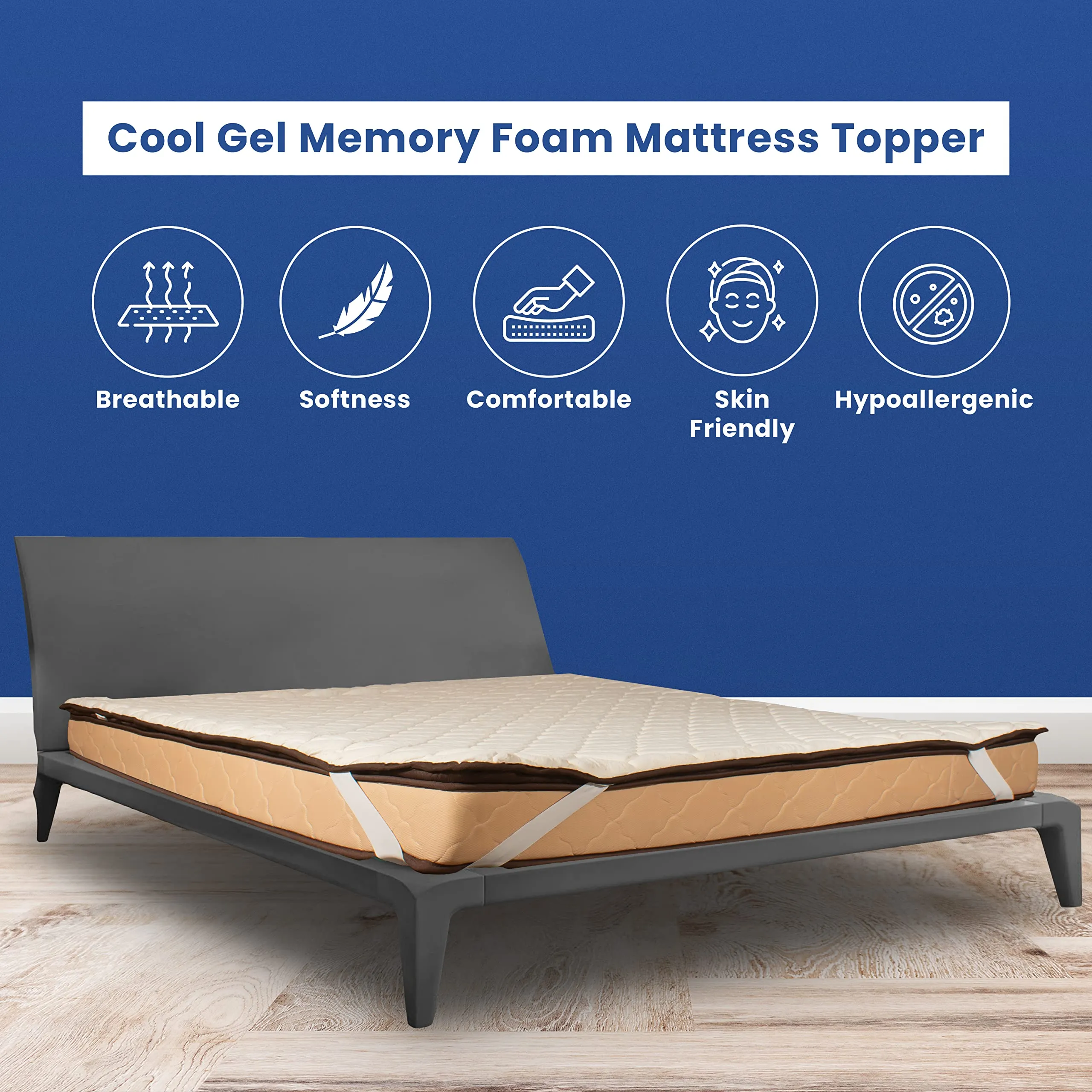 COZYMATE Cool Gel Memory Foam Double Bed Mattress Topper/Padding for Comfortable Sleep, Soft Orthopedic Support with Cotton Fabric, Foldable King Size Finest Mattress Topper (72x66x2), White
