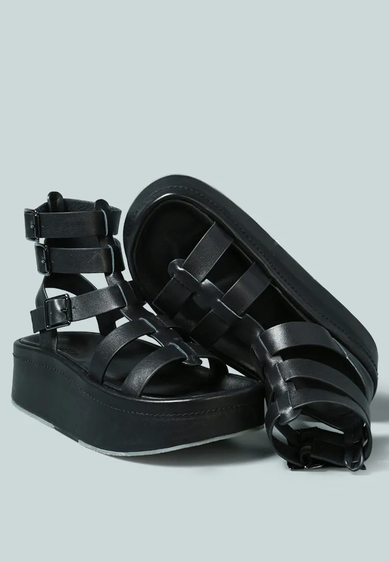CRUZ Gladiator Platform Leather Sandal in Black