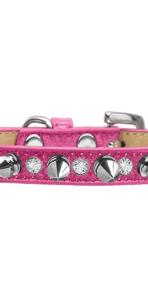 Crystal and Silver Spikes Dog Collar Pink Ice Cream Size 10