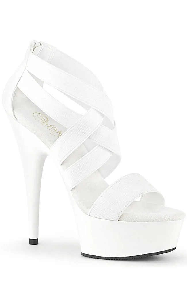 DELIGHT-669 White Strappy Platform Heels