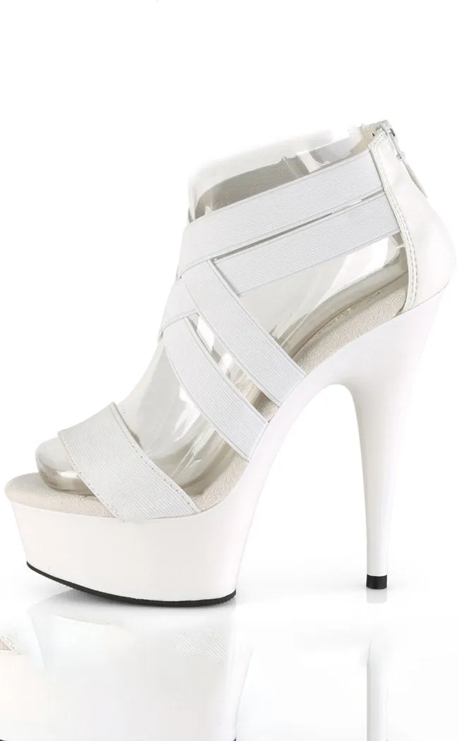 DELIGHT-669 White Strappy Platform Heels