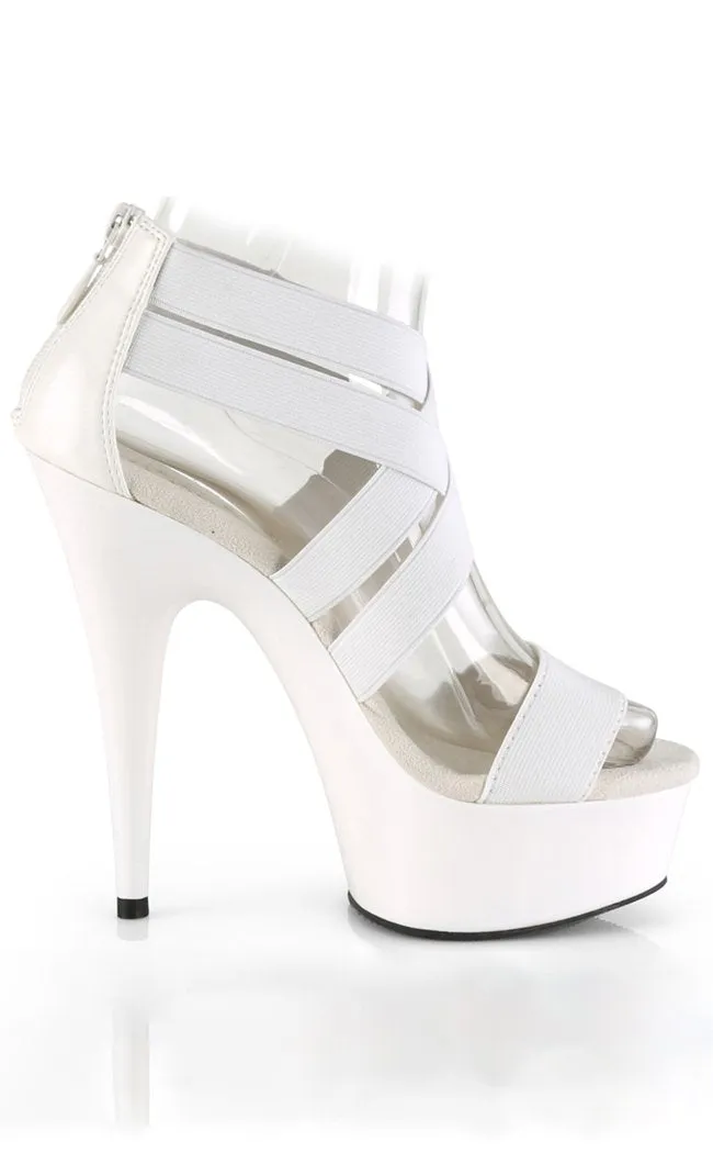 DELIGHT-669 White Strappy Platform Heels