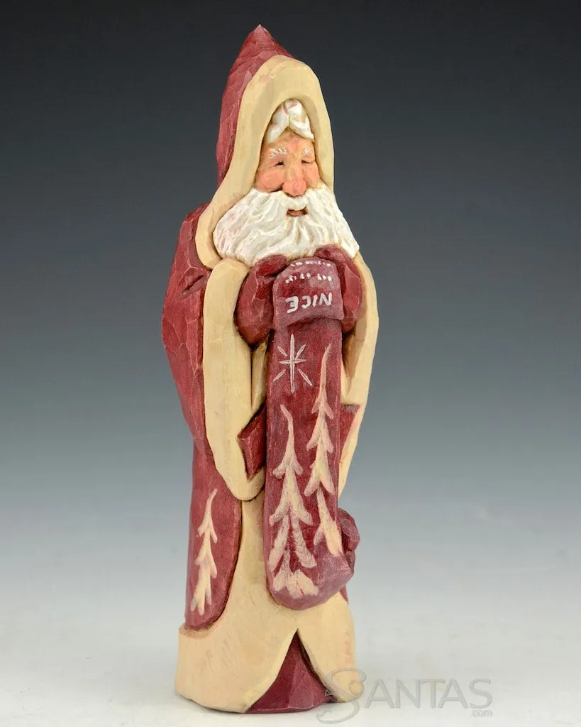 Ellis Olson 6 inch Red Santa Carving with Nice List