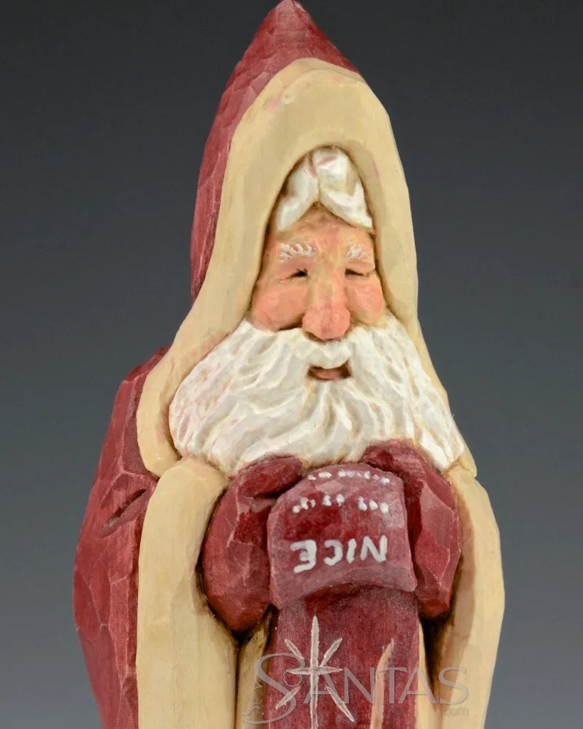 Ellis Olson 6 inch Red Santa Carving with Nice List