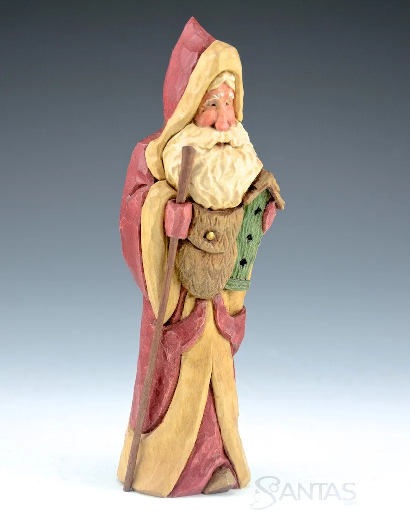 Ellis Olson 6.8 inch Santa Carving with Birdhouse