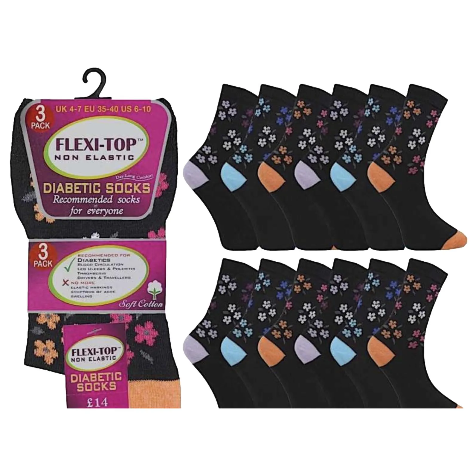 Flexi-Top Ladies Loose Top Socks - Pack of 3
