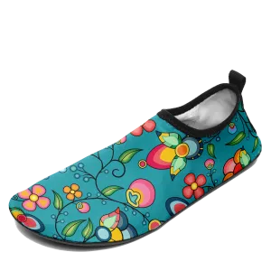 Floral Bounty Teal Kid's Sockamoccs Slip On Shoes