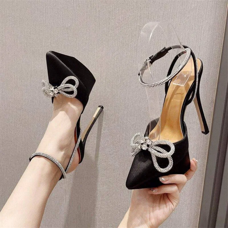 Frances Embellished Rhinestone Bowknot Satin Stiletto Sandal