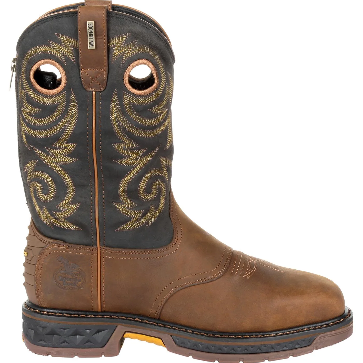 Georgia | Men's Carbo-Tec LT Steel Toe Waterproof Pull On Work Boot | Black / Brown
