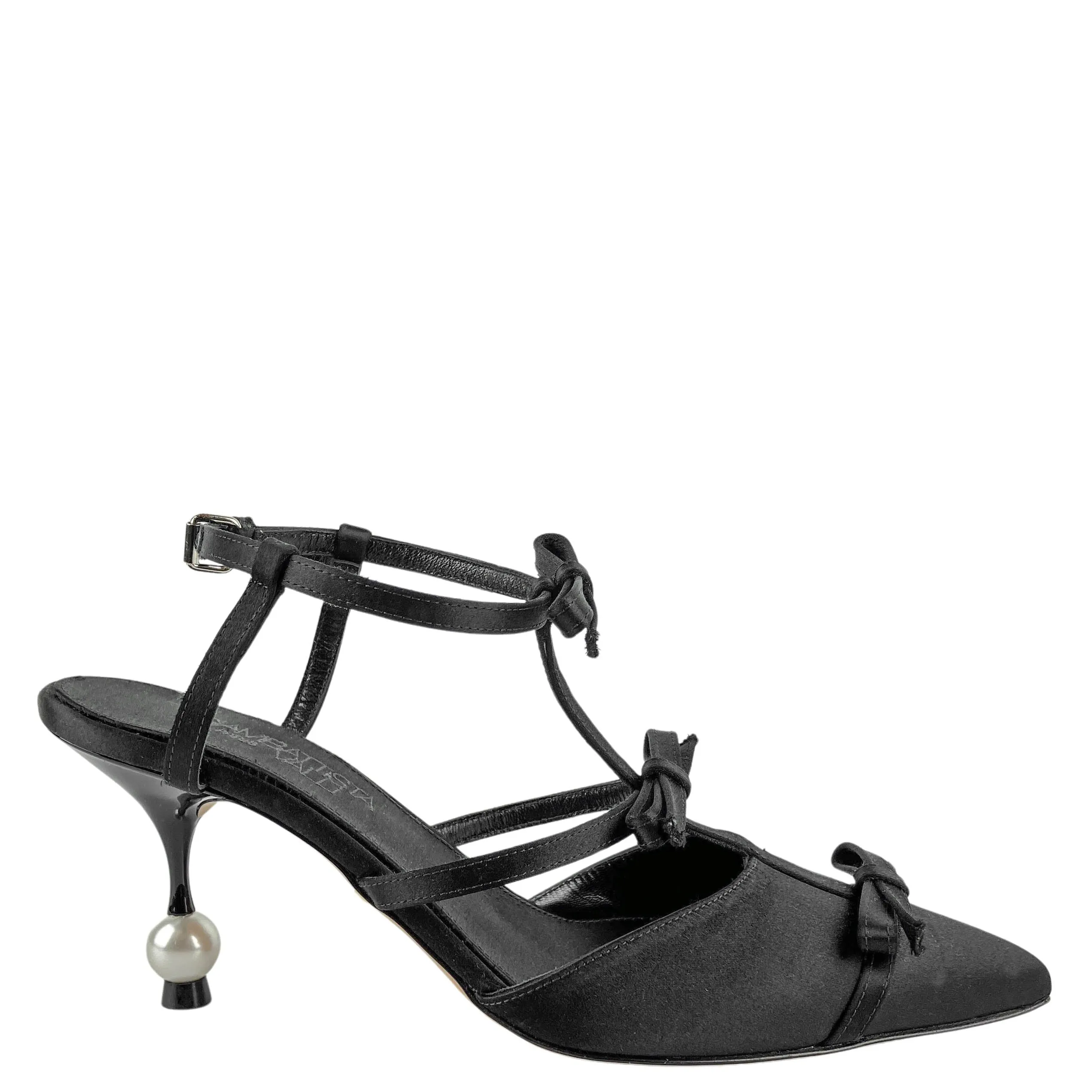 Giambattista Valli Satin Pumps with Pearl Heel in Black