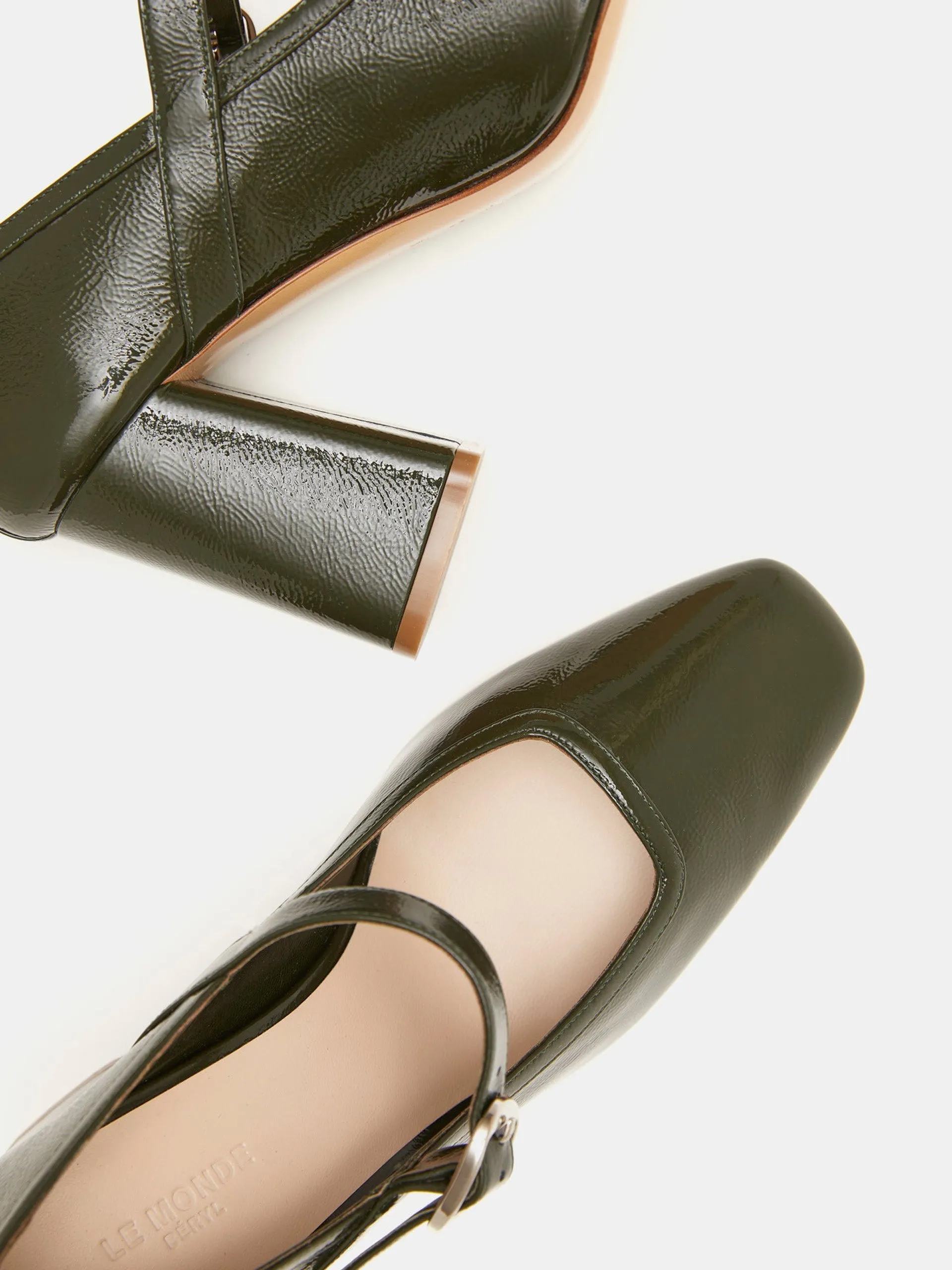 Green patent leather ballet Mary Jane pumps