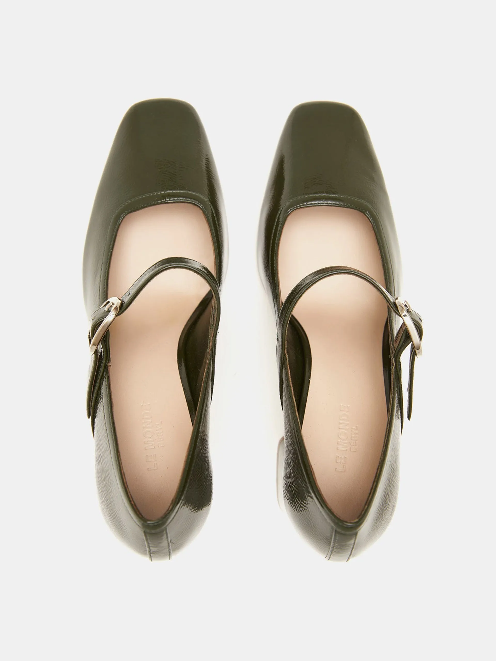 Green patent leather ballet Mary Jane pumps