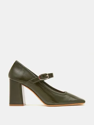 Green patent leather ballet Mary Jane pumps
