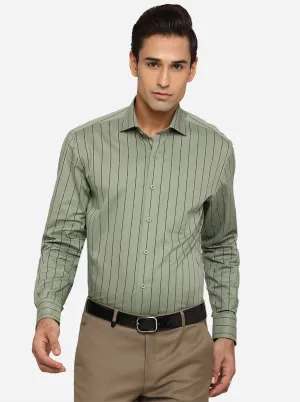 Green Striped Regular Fit Formal Shirt | JadeBlue