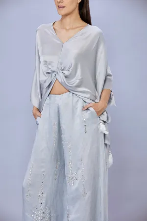 Grey plain draped kaftan with silver Tassels