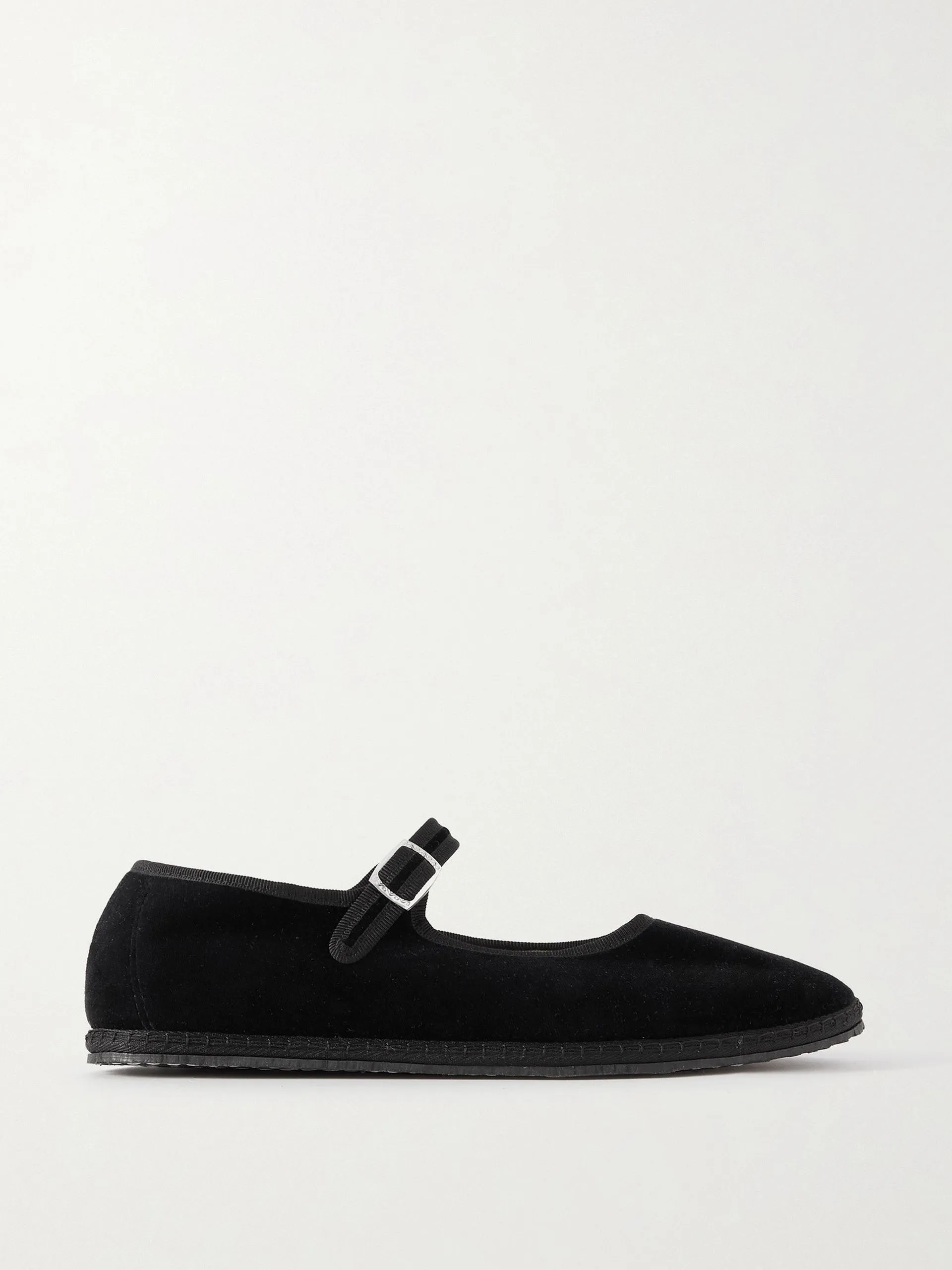 Grosgrain-trimmed velvet Mary Jane slippers