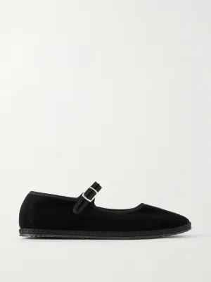 Grosgrain-trimmed velvet Mary Jane slippers