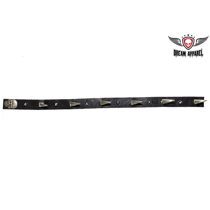 Helmet Spike Strip With Dual Style Spikes And Metallic Skull