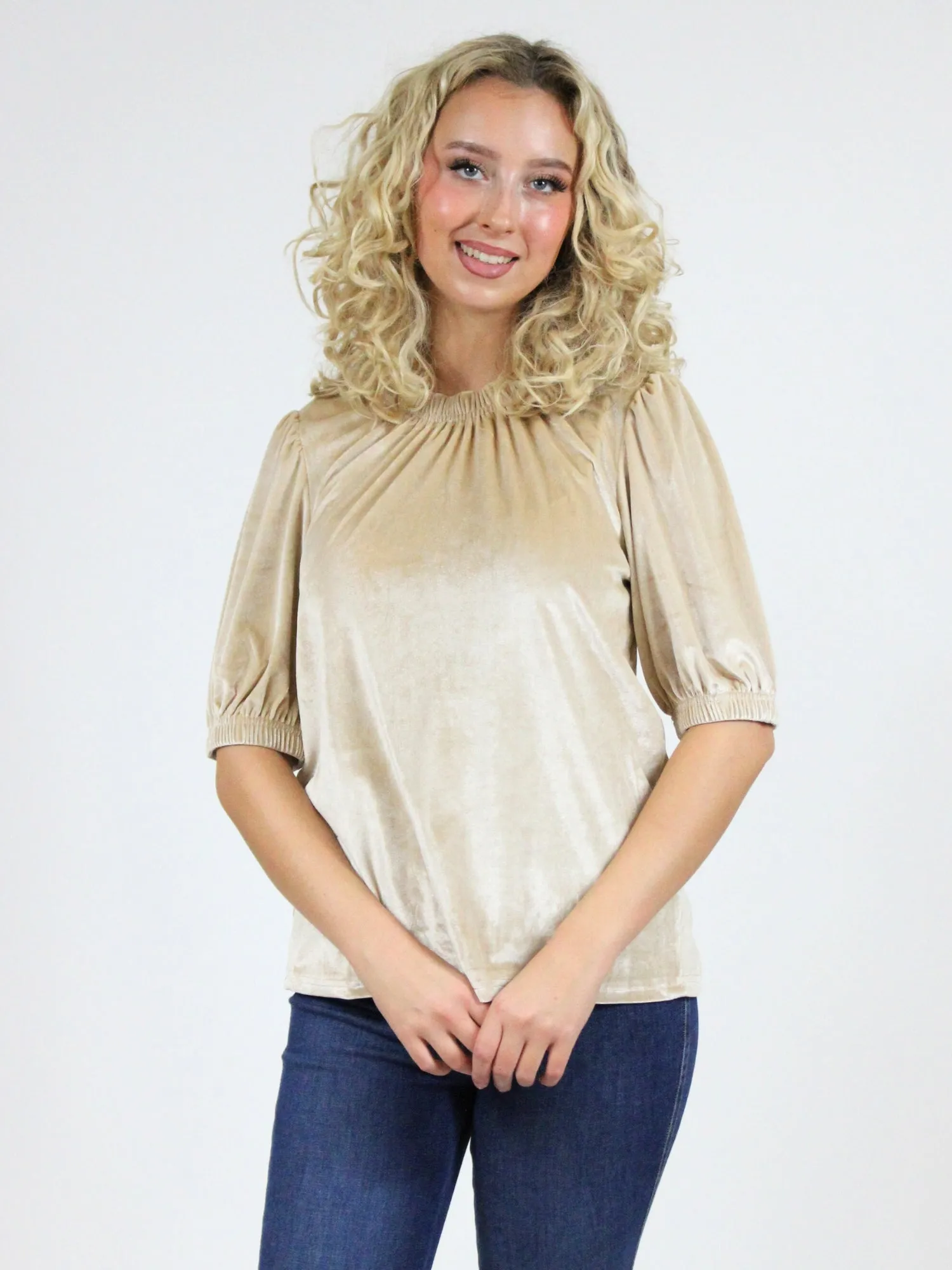 Ivy Jane Velvet Rouched Neck Top