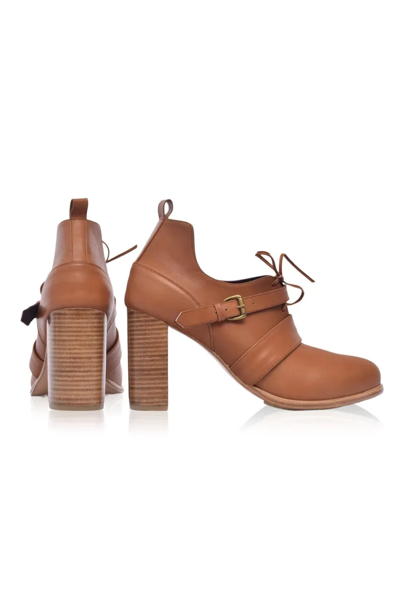 Josephine Lace up Leather Heels in Vintage Camel